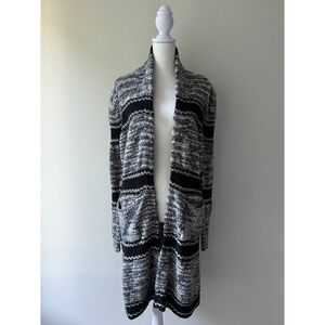 PAIGE Open Front Knit Cardigan Sweater Womens Small Black White Marl‎ Longline